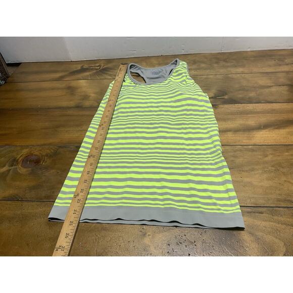 Athleta Top Womens Medium Yellow Neon Stripe Racerback Tank Built-In Bra - Picture 4 of 9